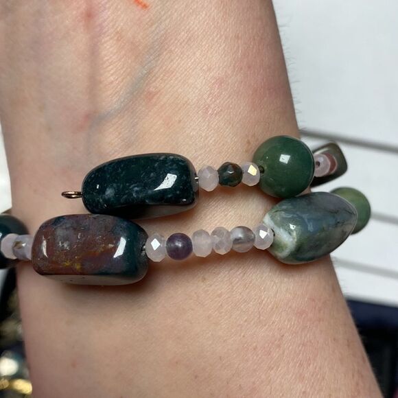 Semi Precious Natural Real Stones Wire Wrap Bracelet - Picture 6 of 6